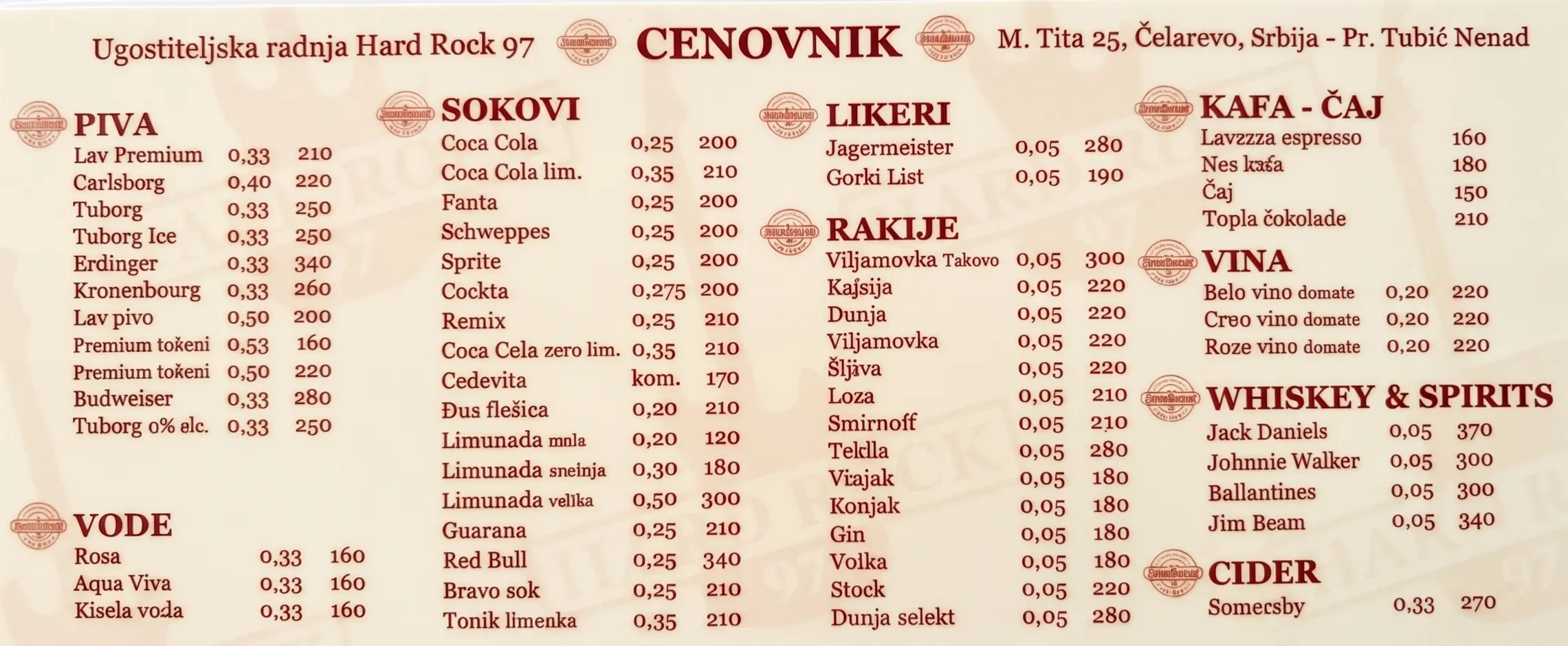 Full Menu Page