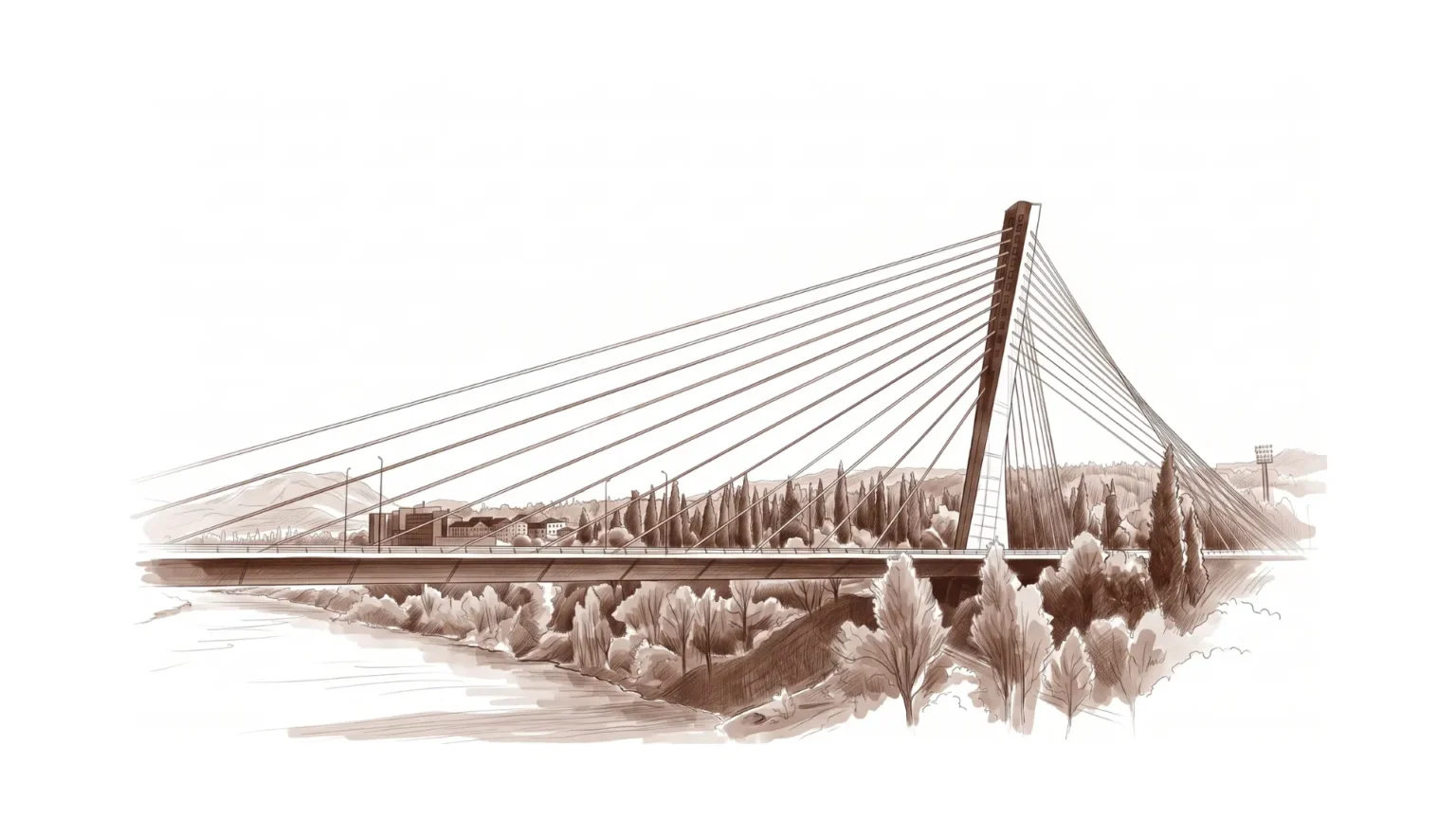Monochromatic brown illustration of the Millennium Bridge representing Podgorica