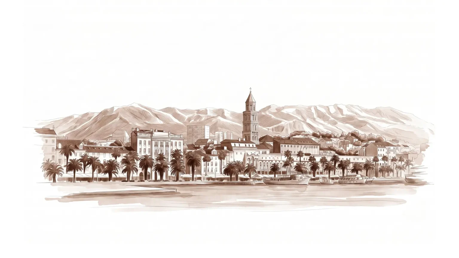 Monochromatic brown illustration of the historic bell tower representing Split