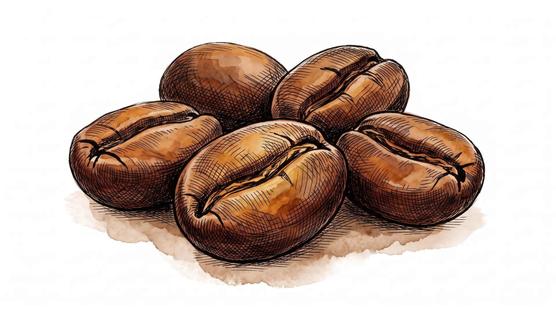 Hand-sketched illustration of roasted coffee beans.